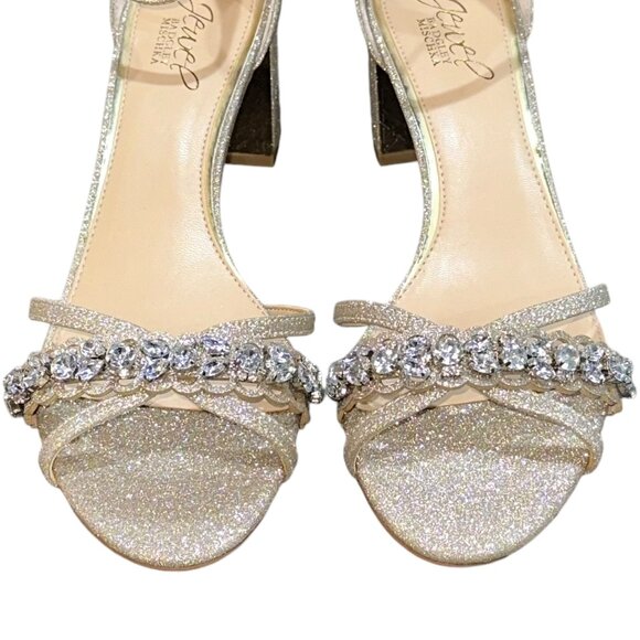 Jewel Badgley Mischka Giona‎ Embellished Evening Shoe Size 7.5 Light Gold New - Picture 4 of 8